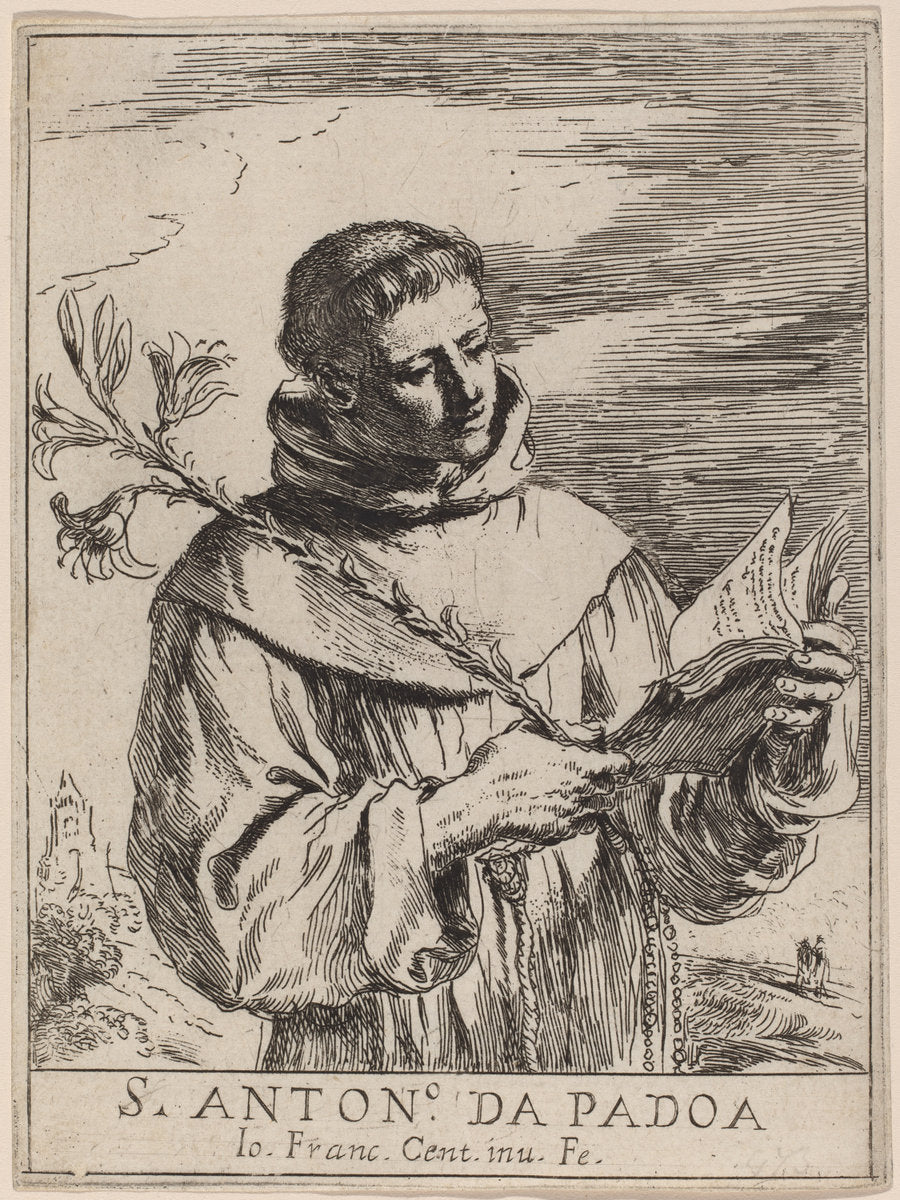 Saint Anthony of Padua by Giovanni Francesco Barbieri, called Guercino (Italian, 1591 - 1666), 16X12"(A3)Poster Print