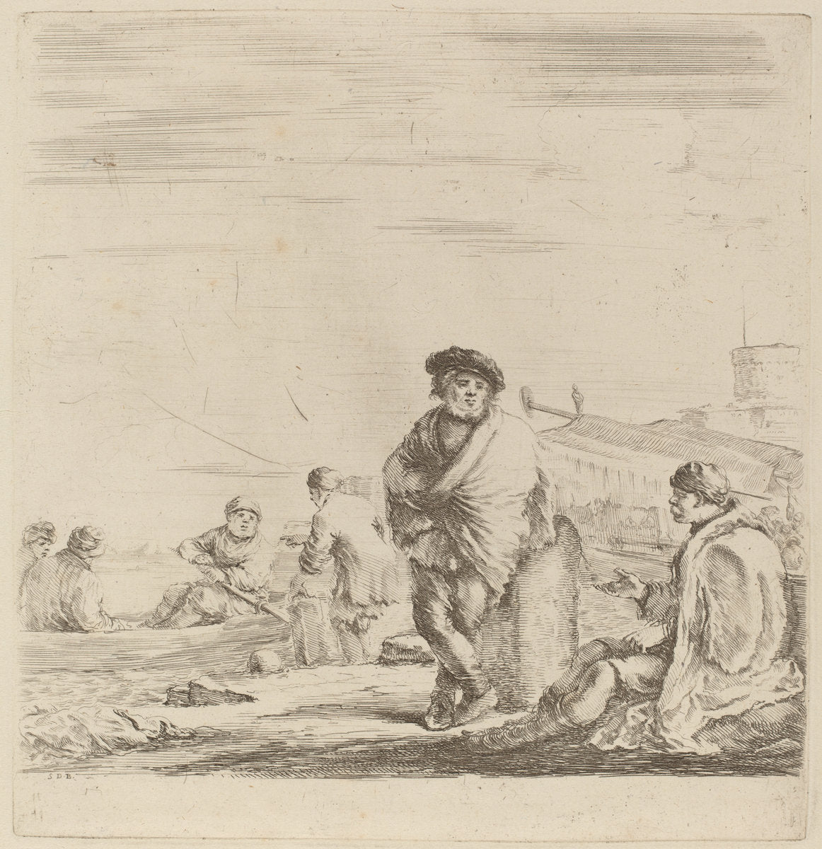 Standing Sailor Talking with a Seated Levantine by Stefano Della Bella (Italian, 1610 - 1664), 16X12"(A3)Poster Print