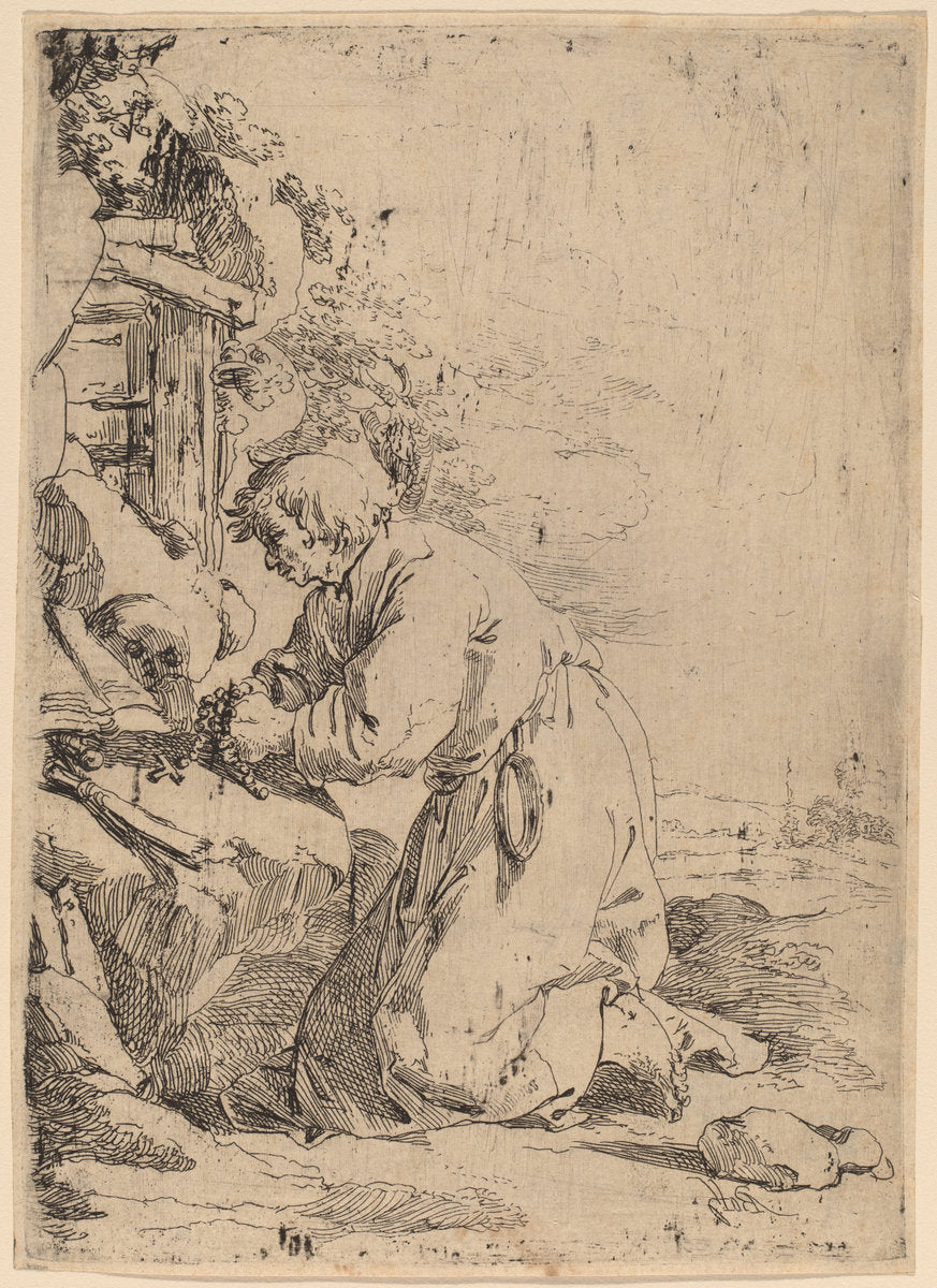 The Kneeling Hermit Facing Left by Andries Both (Dutch, 1611/1612 - 1641), 16X12"(A3)Poster Print