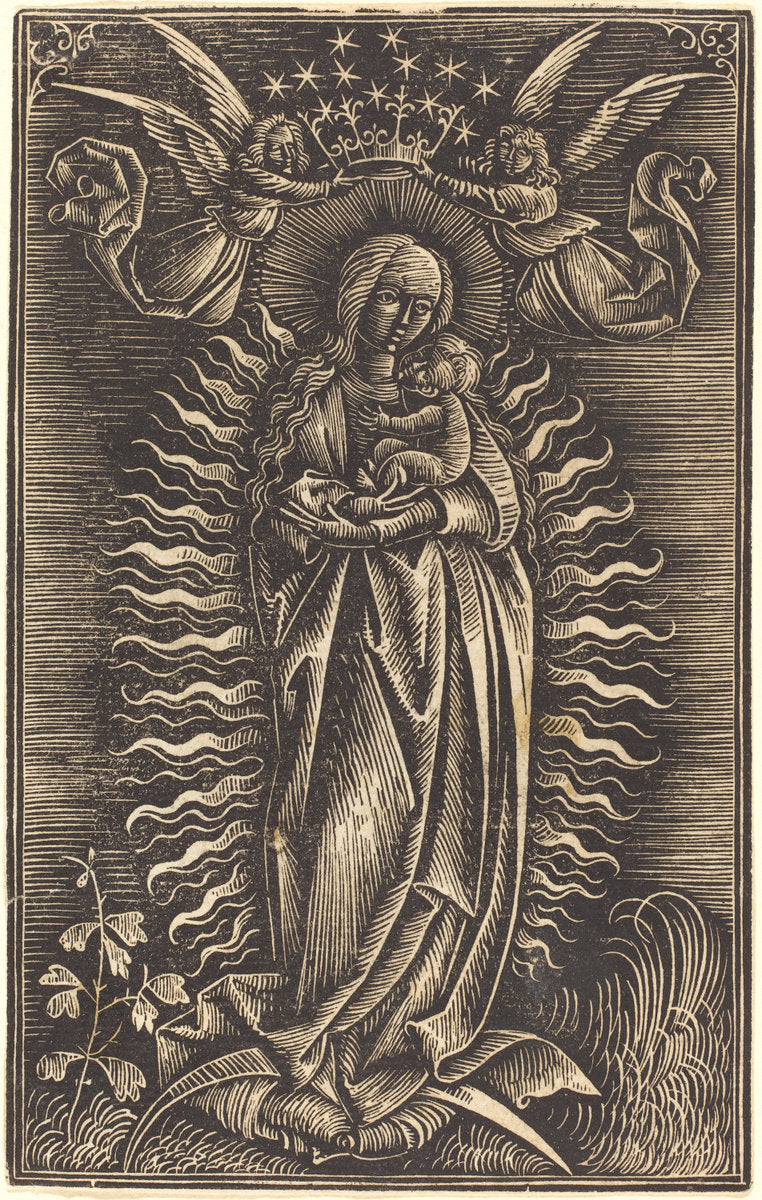 c. 1500 by German 15th Century (The Virgin Crowned by Two Angels), 16X12"(A3)Poster Print
