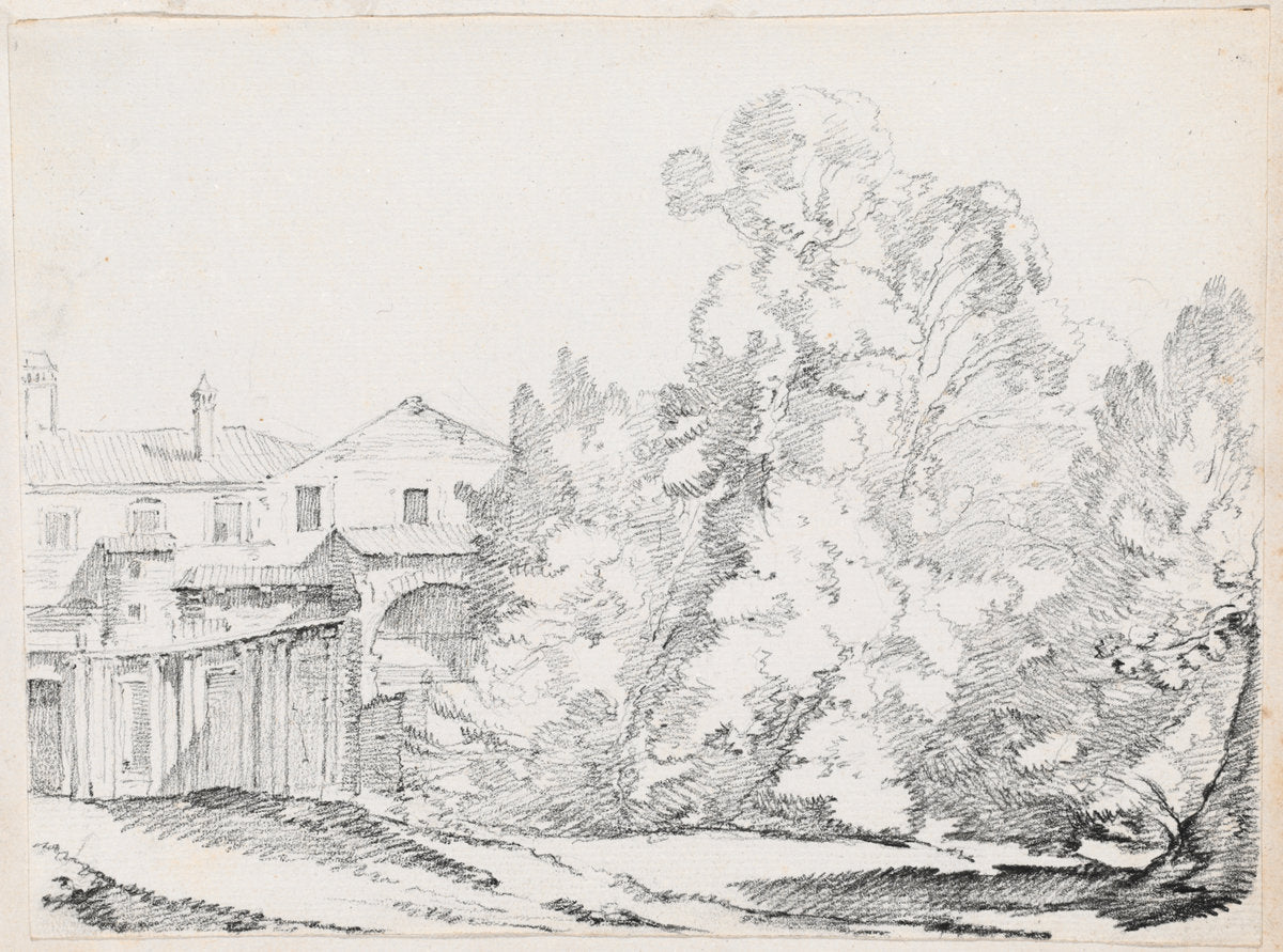 Trees Screening a House Built on Ancient Ruins by Joseph-Marie Vien (French, 1716 - 1809), 16X12"(A3)Poster Print