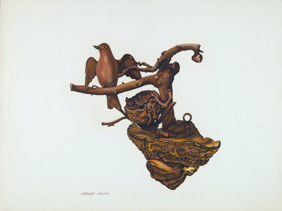 Carved Bird and Nest by Adolph Beilin (American, active c. 1935), 16X12"(A3)Poster Print