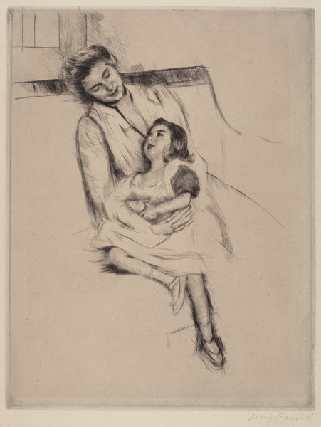 Reine and Margot Seated on a Sofa (No. 2) by Mary Cassatt (American, 1844 - 1926), 16X12"(A3)Poster Print