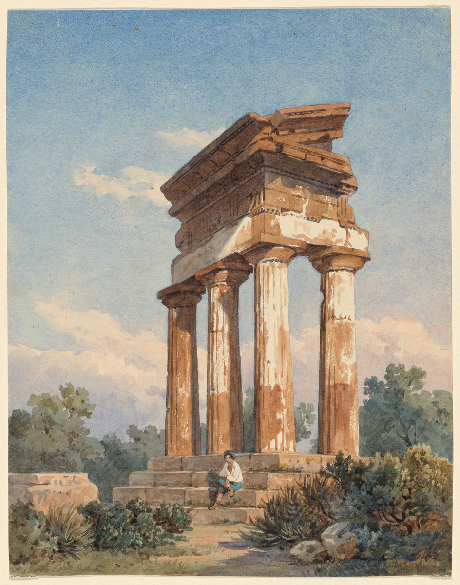 A Temple Ruin in Agrigento by Carl Wilhelm Götzloff (German, 1799 - 1866), 16X12"(A3)Poster Print