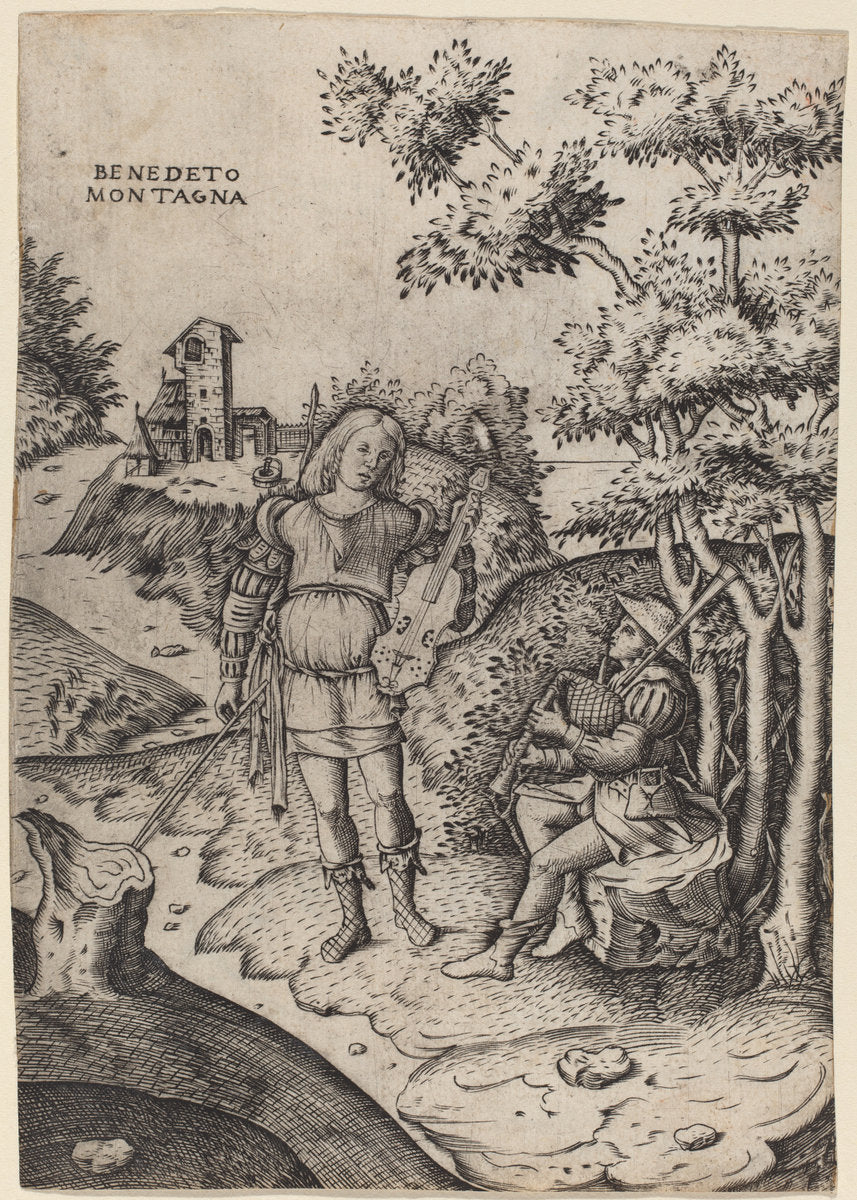 Apollo and Marsyas by Benedetto Montagna (Italian, c. 1480 - 1555 or 1558), 16X12"(A3)Poster Print