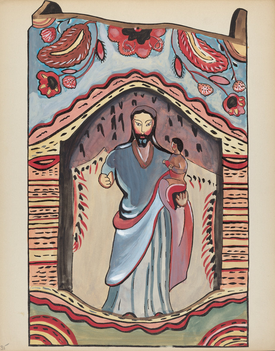 1935/1942 by American 20th Century (Plate 35: Saint Joseph in Wooden Niche: From Portfolio "Spanish Colonial Designs of New Mexico"), 16X12"(A3)Poster Print