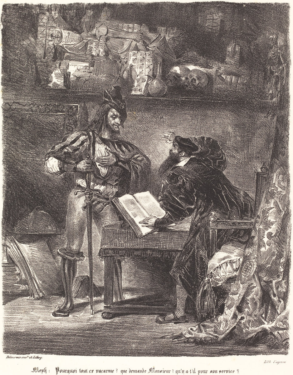 Mephisto Appears to Faust by Eugène Delacroix (French, 1798 - 1863), 16X12"(A3)Poster Print
