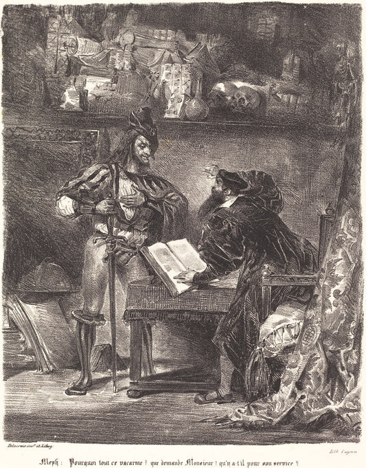 Mephisto Appears to Faust by Eugène Delacroix (French, 1798 - 1863), 16X12"(A3)Poster Print