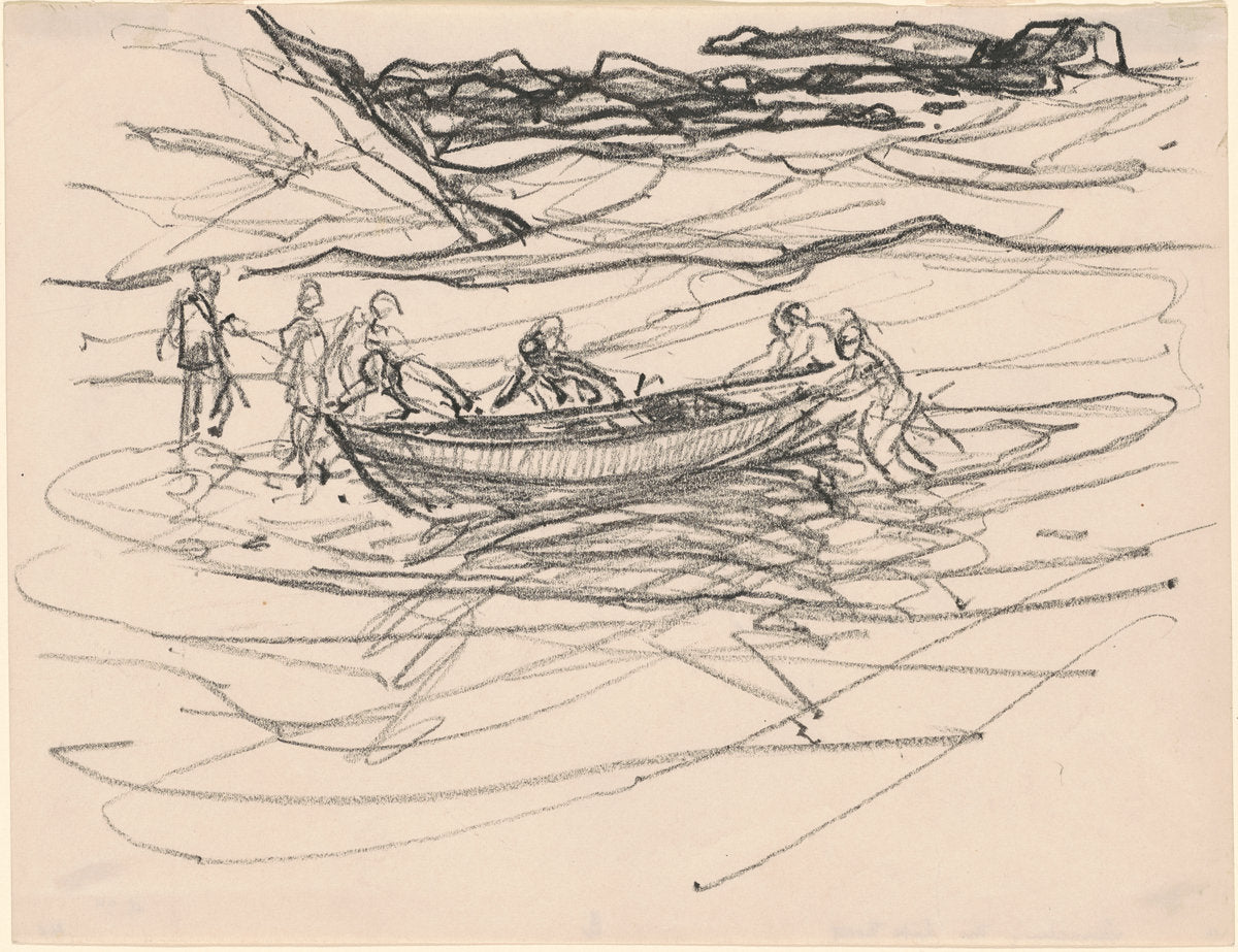 Launching the Life Boat by Charles H. Woodbury (American, 1864 - 1940), 16X12"(A3)Poster Print