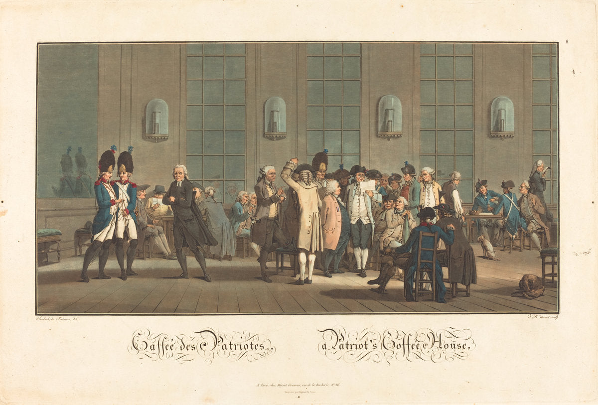 Caffeé des Patriotes - A Patriot's Coffée House by Jean-Baptiste Morret after Jacques-François-Joseph Swebach-Desfontaines (French, active 1789 - 1820), 16X12"(A3)Poster Print