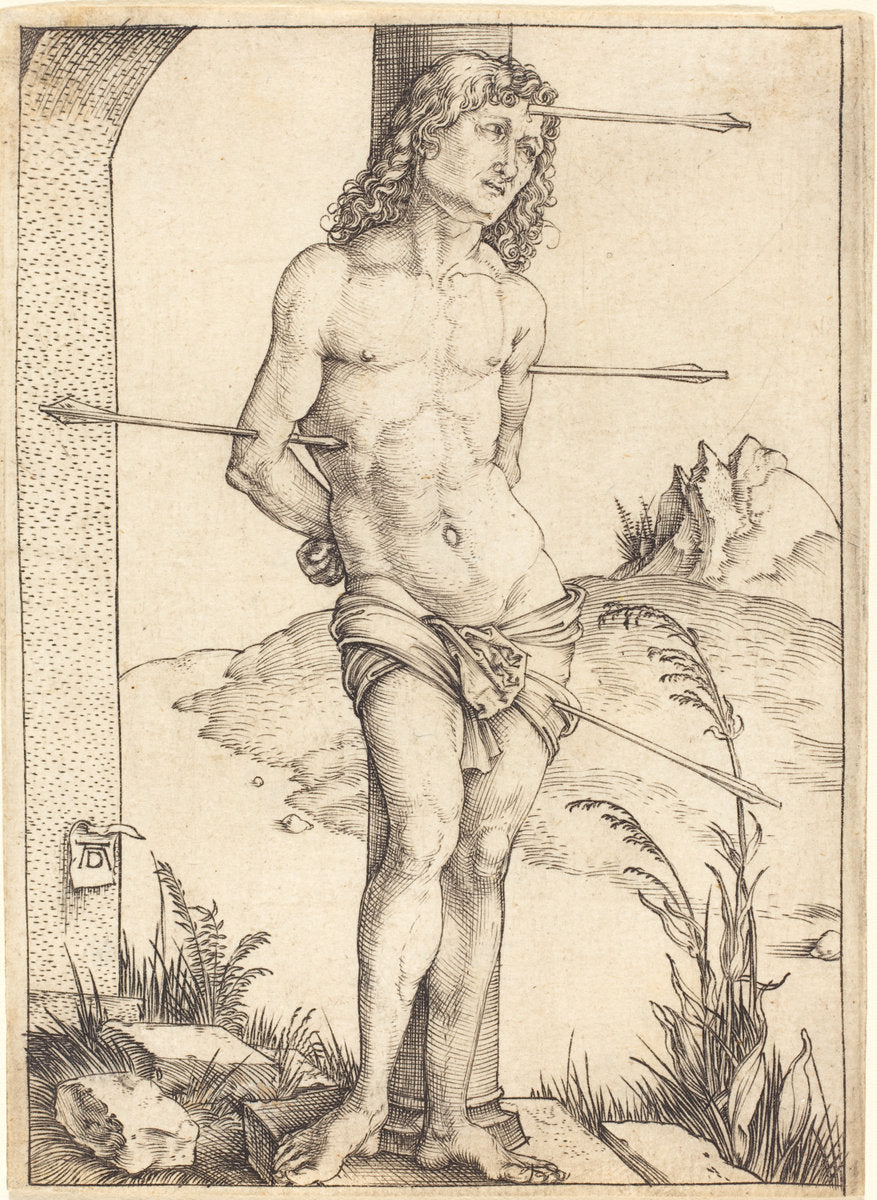 Saint Sebastian Bound to the Column by Albrecht Dürer (German, 1471 - 1528), 16X12"(A3)Poster Print