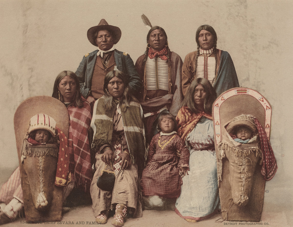 1899 by American 19th Century (Detroit Photographic Co.) (Ute Chief Sevara and Family), 16X12"(A3)Poster Print