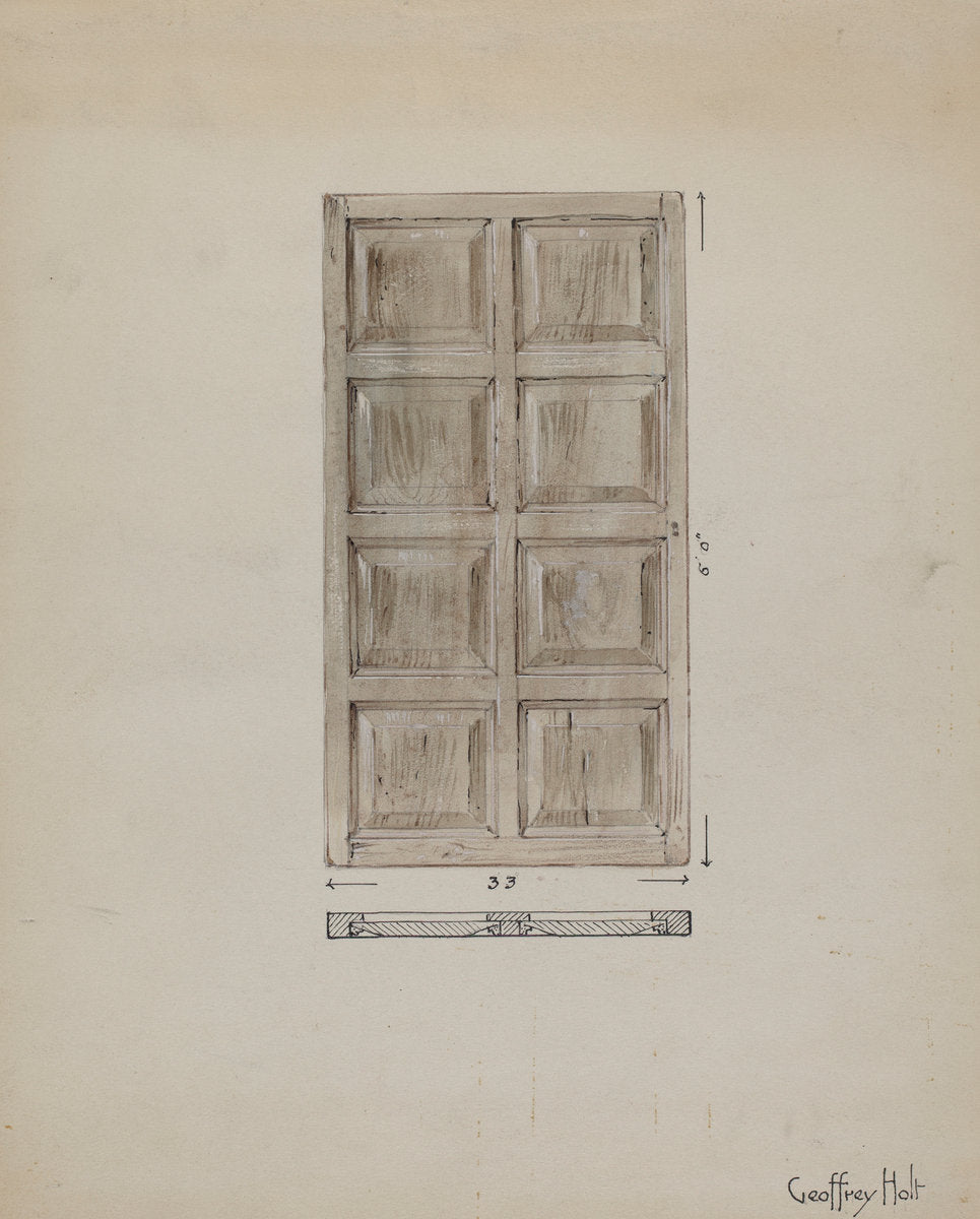 Old Paneled Door: Outside Door to Monastery by Geoffrey Holt (American, active c. 1935), 16X12"(A3)Poster Print