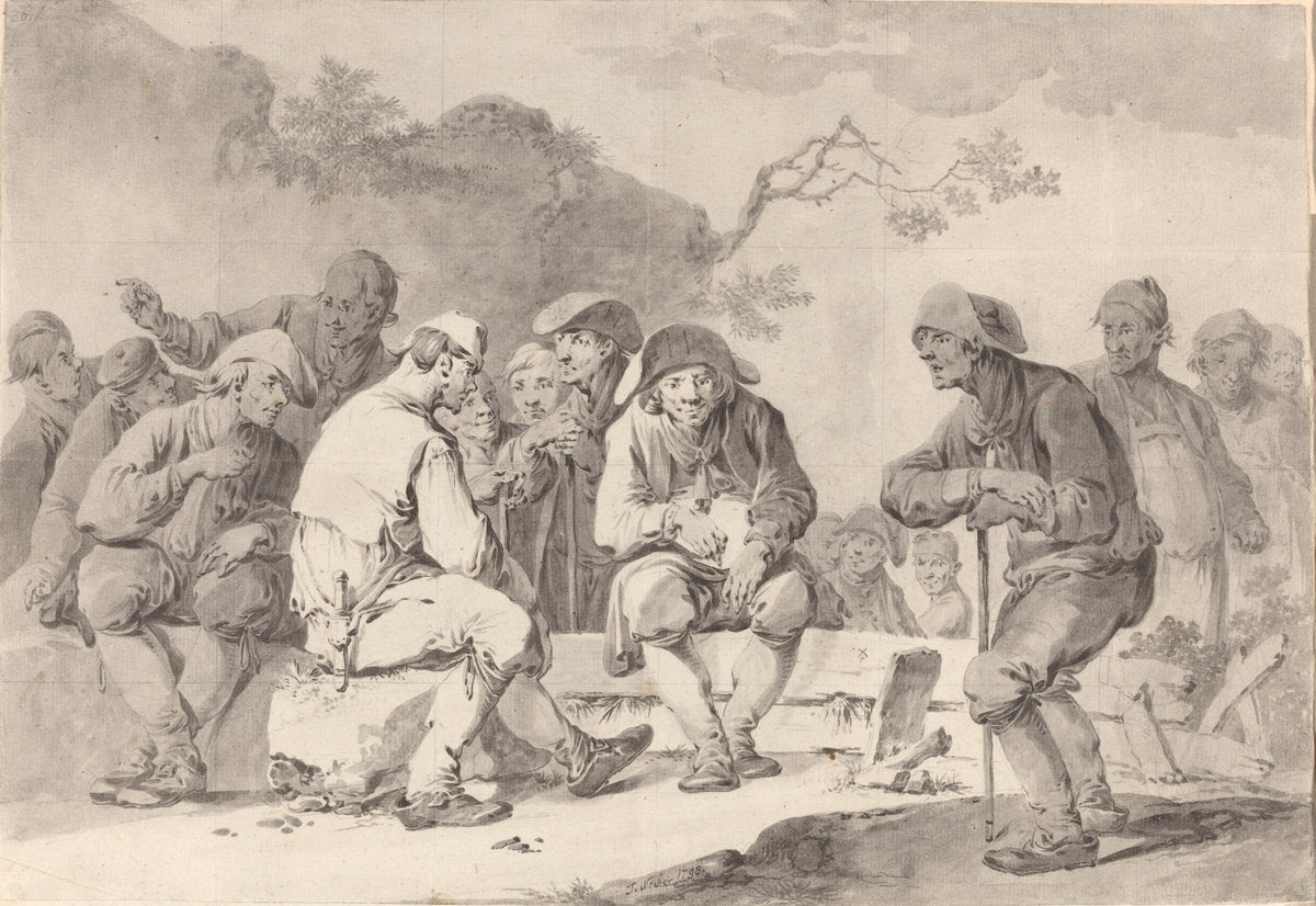 Self-Portrait with Country Folk from Appenzell by Tiberius Dominikus Wocher (Swiss, 1728 - 1799), 16X12"(A3)Poster Print