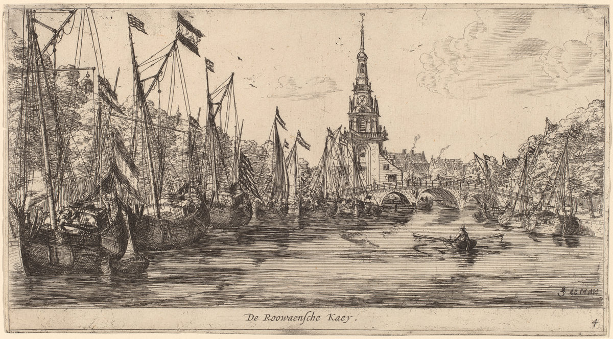 Roowaensche Quay (De Roowaensche Kaey) by Reinier Nooms, called Zeeman (Dutch, 1623 or 1624 - 1664), 16X12"(A3)Poster Print