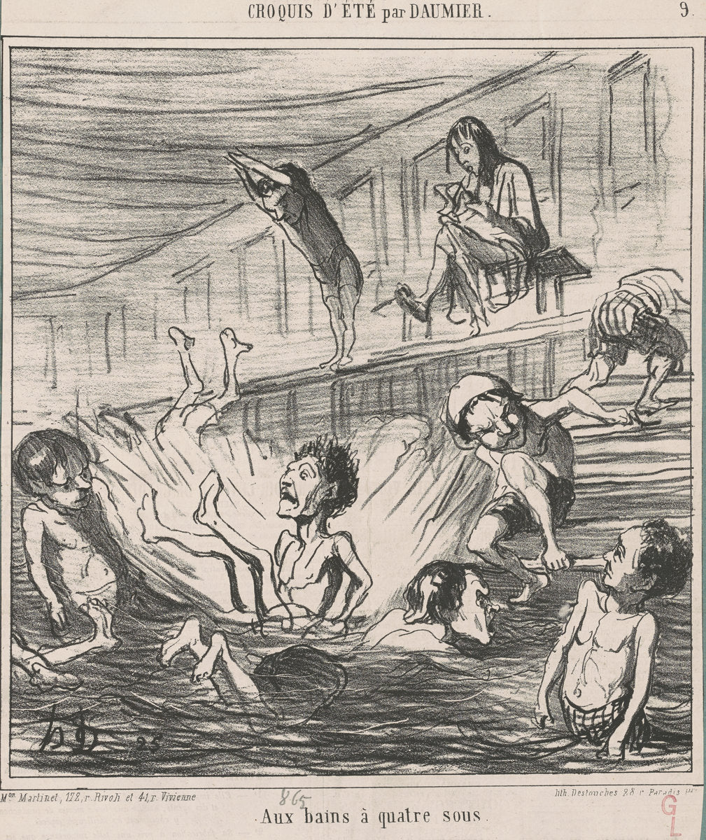 Aux bains a quatre sous by Honoré Daumier (French, 1808 - 1879), 16X12"(A3)Poster Print