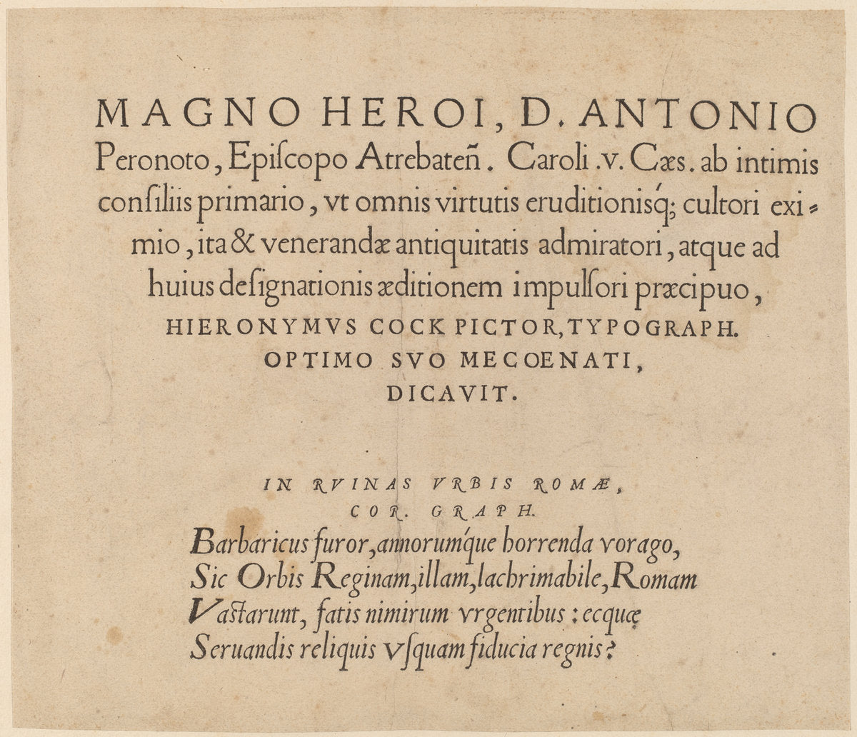 Dedication Page by Hieronymus Cock (Flemish, c. 1510 - 1570), 16X12"(A3)Poster Print