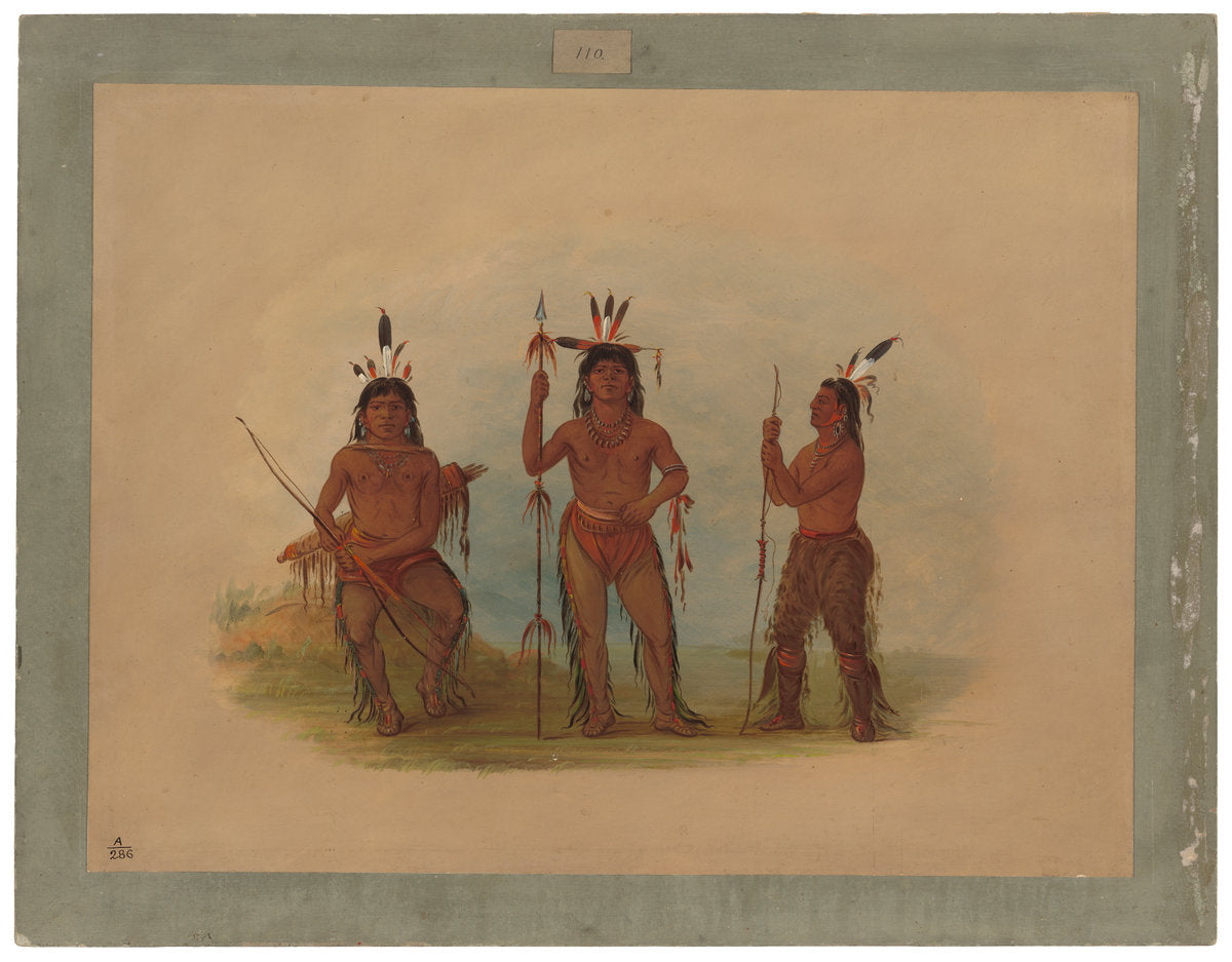 Alaeutian Chief and Two Warriors by George Catlin (American, 1796 - 1872), 16X12"(A3)Poster Print