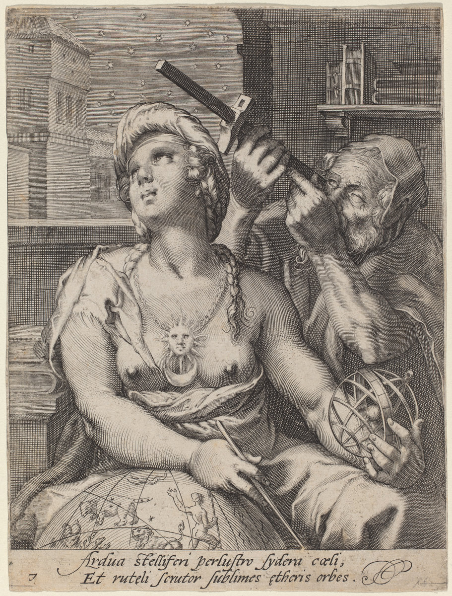 Astronomy by Cornelis Jacobsz Drebbel after Hendrik Goltzius (Dutch, 1572 - 1633), 16X12"(A3)Poster Print