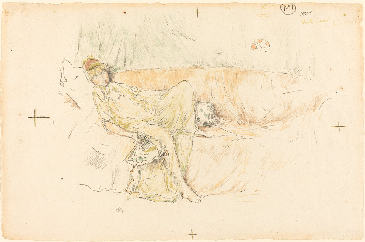 Draped Figure, Reclining by James McNeill Whistler (American, 1834 - 1903), 16X12"(A3)Poster Print