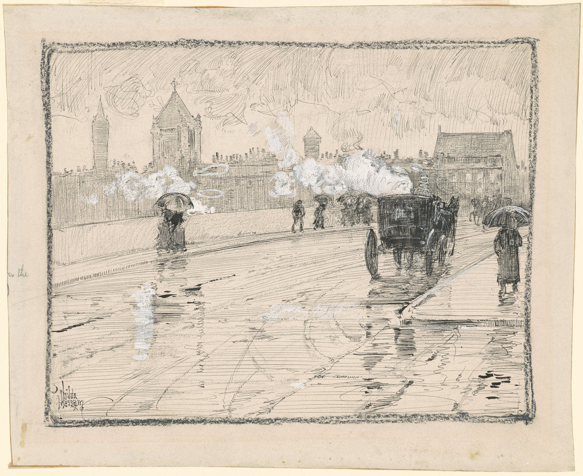 Rainy Day, Boston by Childe Hassam (American, 1859 - 1935), 16X12"(A3)Poster Print