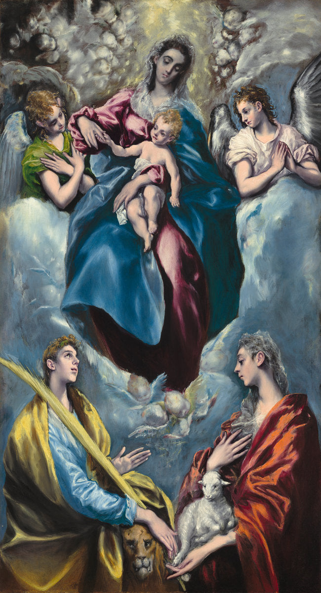 Madonna and Child with Saint Martina and Saint Agnes by El Greco (Domenikos Theotokopoulos) (Greek, 1541 - 1614), 16X12"(A3)Poster Print