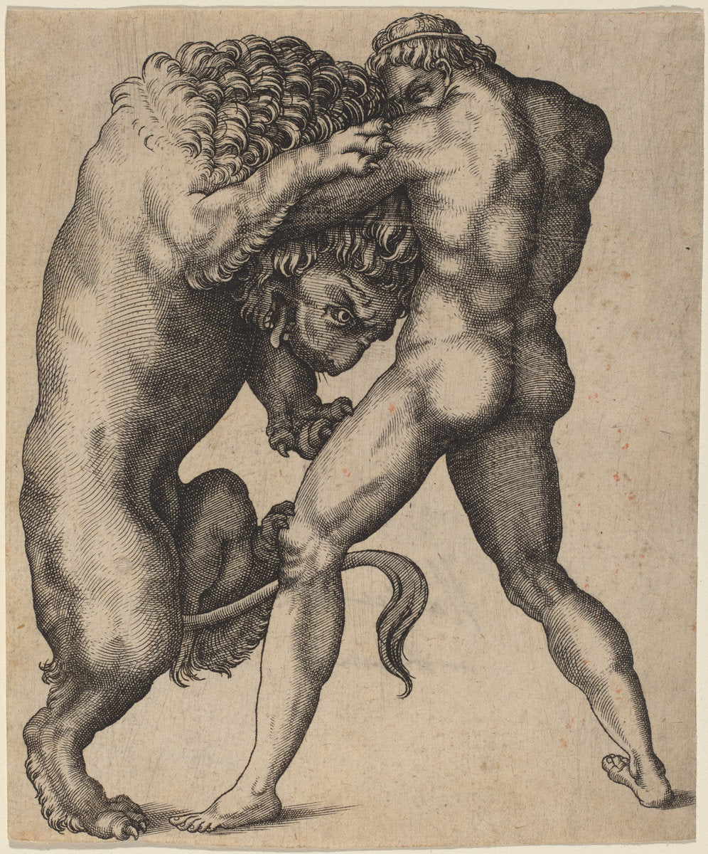 c. 1550 by Italian 16th Century (Hercules and the Nemean Lion), 16X12"(A3)Poster Print
