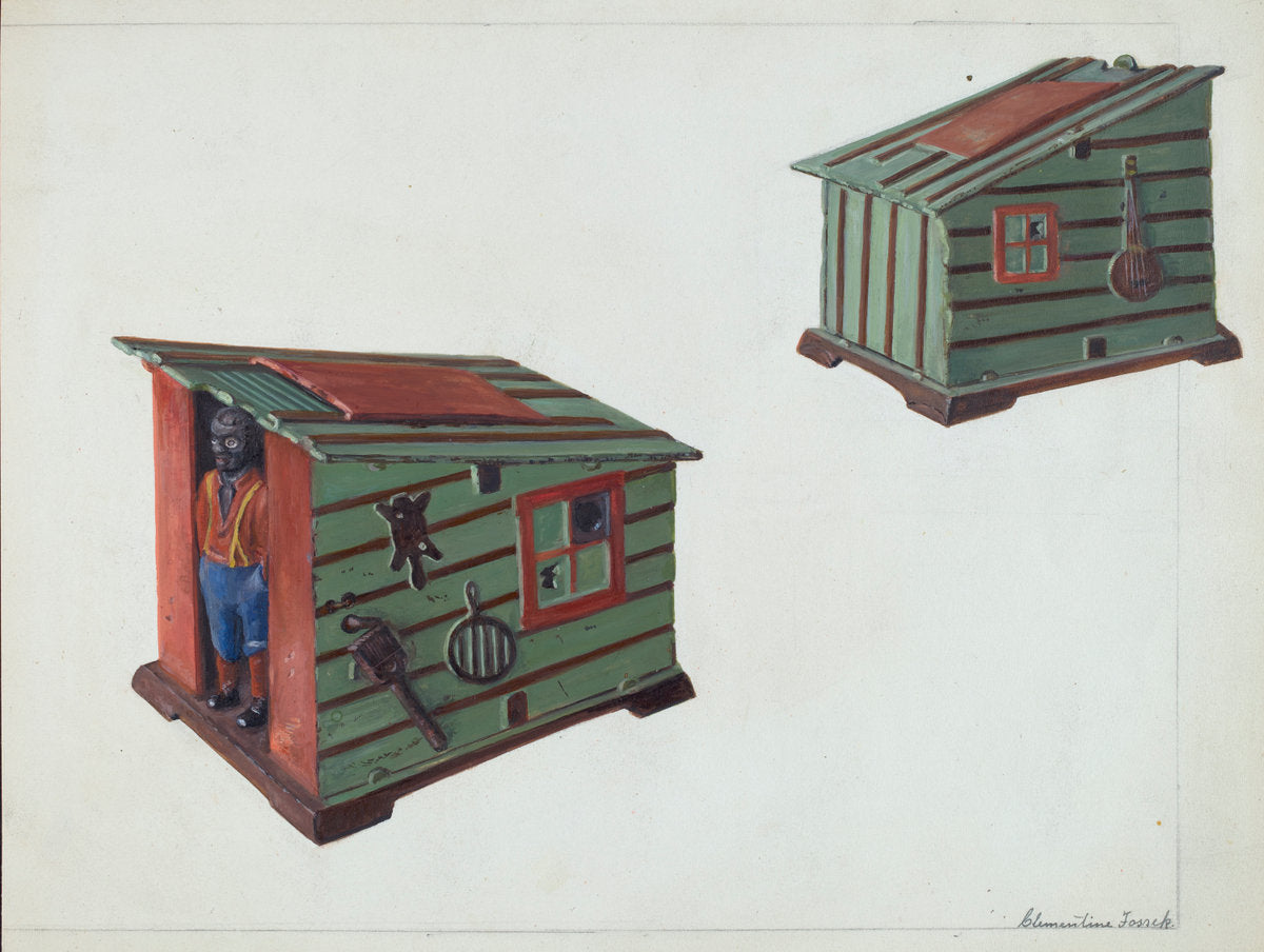 Bank: Toy Building with Figure by Clementine Fossek (American, active c. 1935), 16X12"(A3)Poster Print