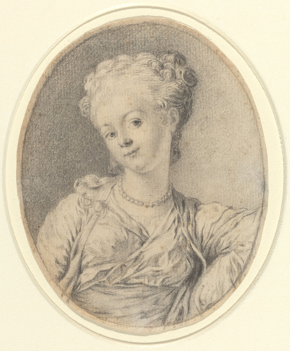 graphite on laid paper by Style of Gabriel Jacques de Saint-Aubin (Lady's Head), 16X12"(A3)Poster Print