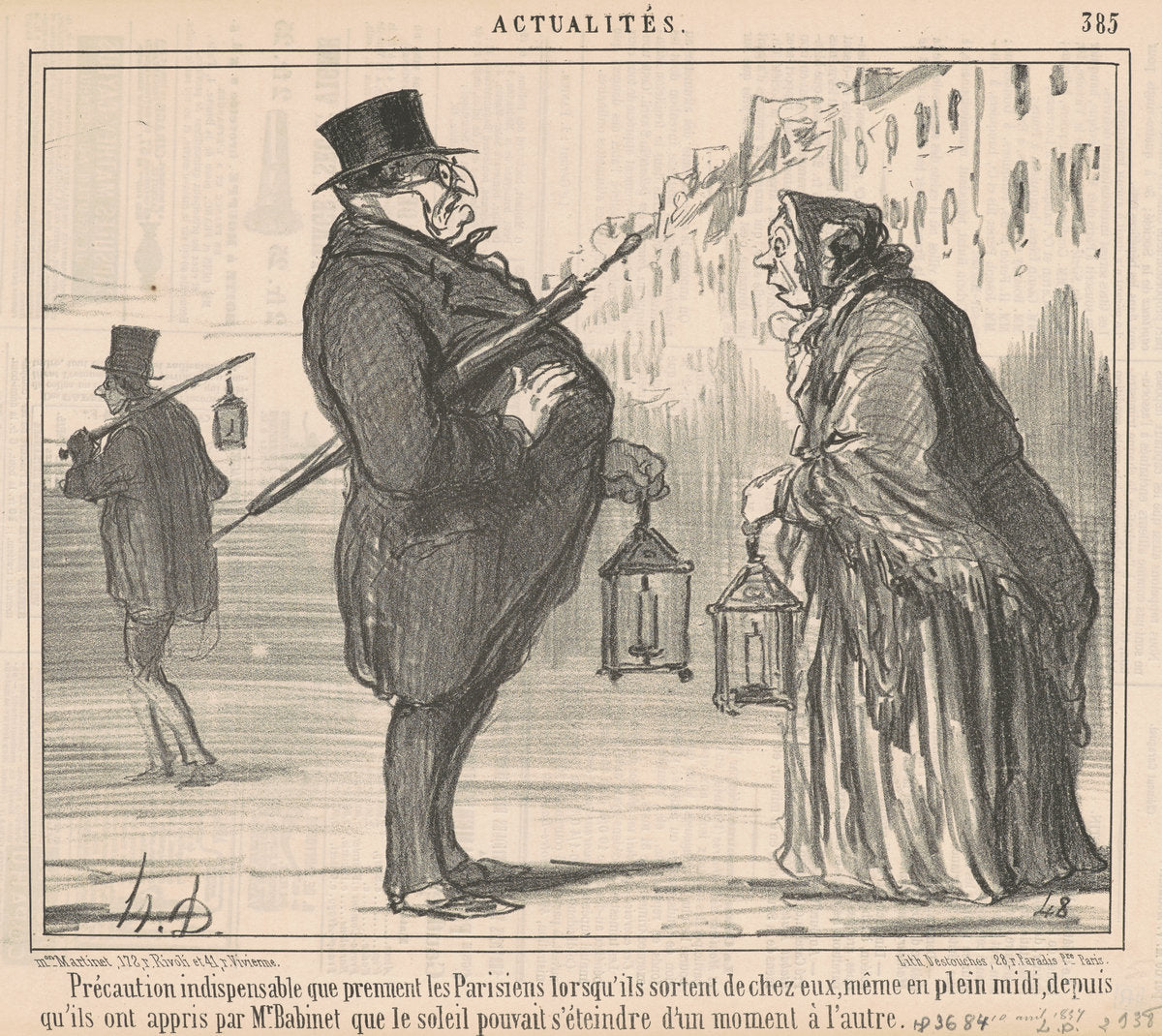 Précaution indispensable que prennent les Parisiens ... by Honoré Daumier (French, 1808 - 1879), 16X12"(A3)Poster Print