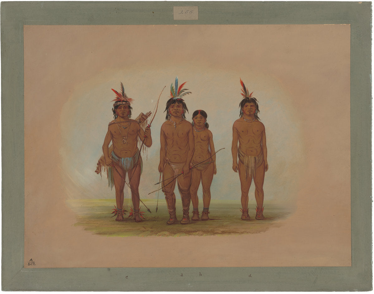 Four Macouchi Indians by George Catlin (American, 1796 - 1872), 16X12"(A3)Poster Print