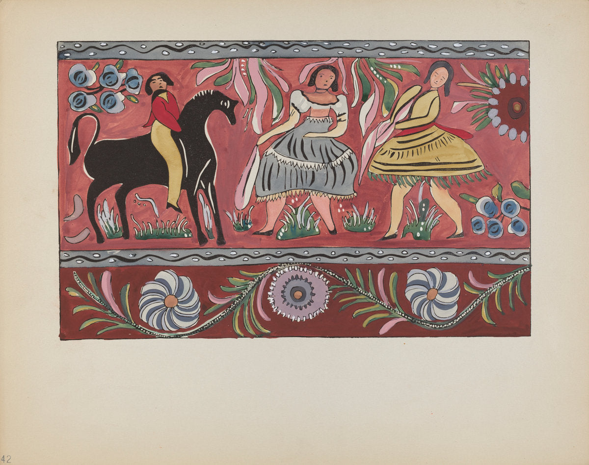 1935/1942 by American 20th Century (Plate 42: Painted Chest Design: From Portfolio "Spanish Colonial Designs of New Mexico"), 16X12"(A3)Poster Print