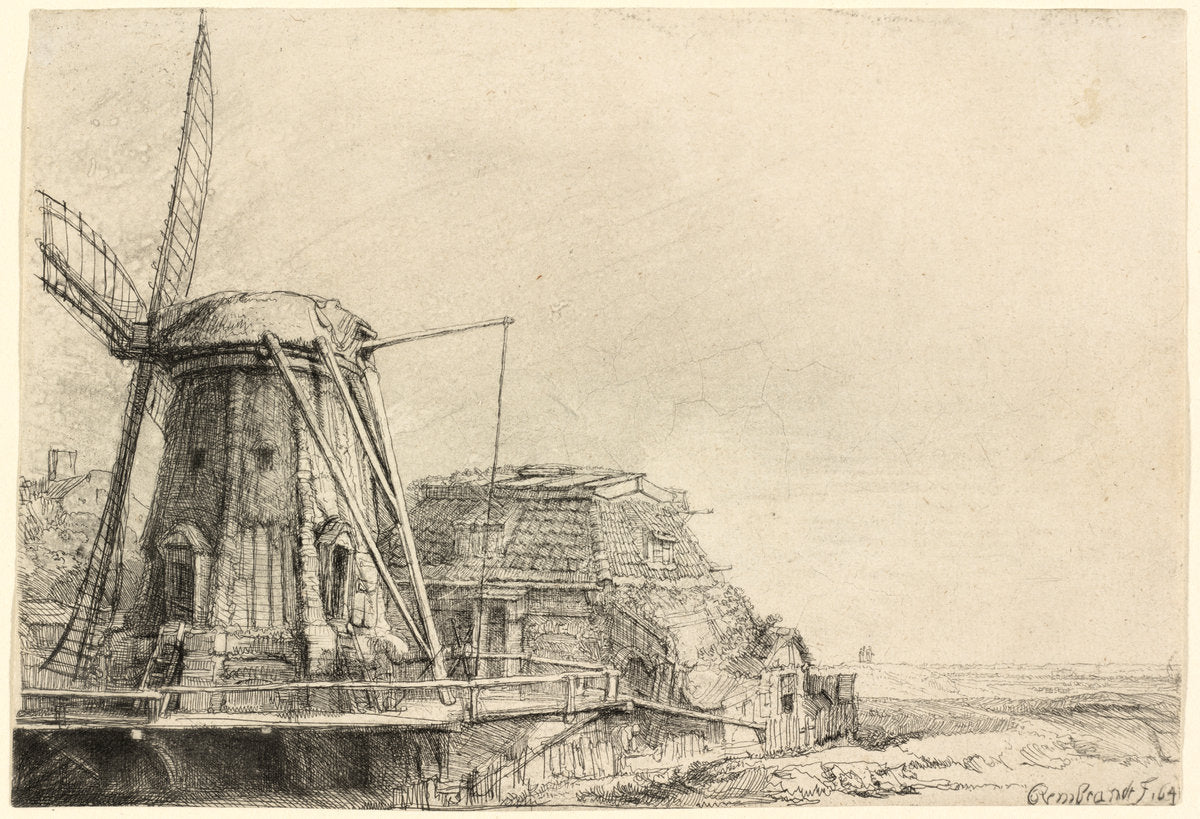The Windmill by Rembrandt van Rijn (Dutch, 1606 - 1669), 16X12"(A3)Poster Print