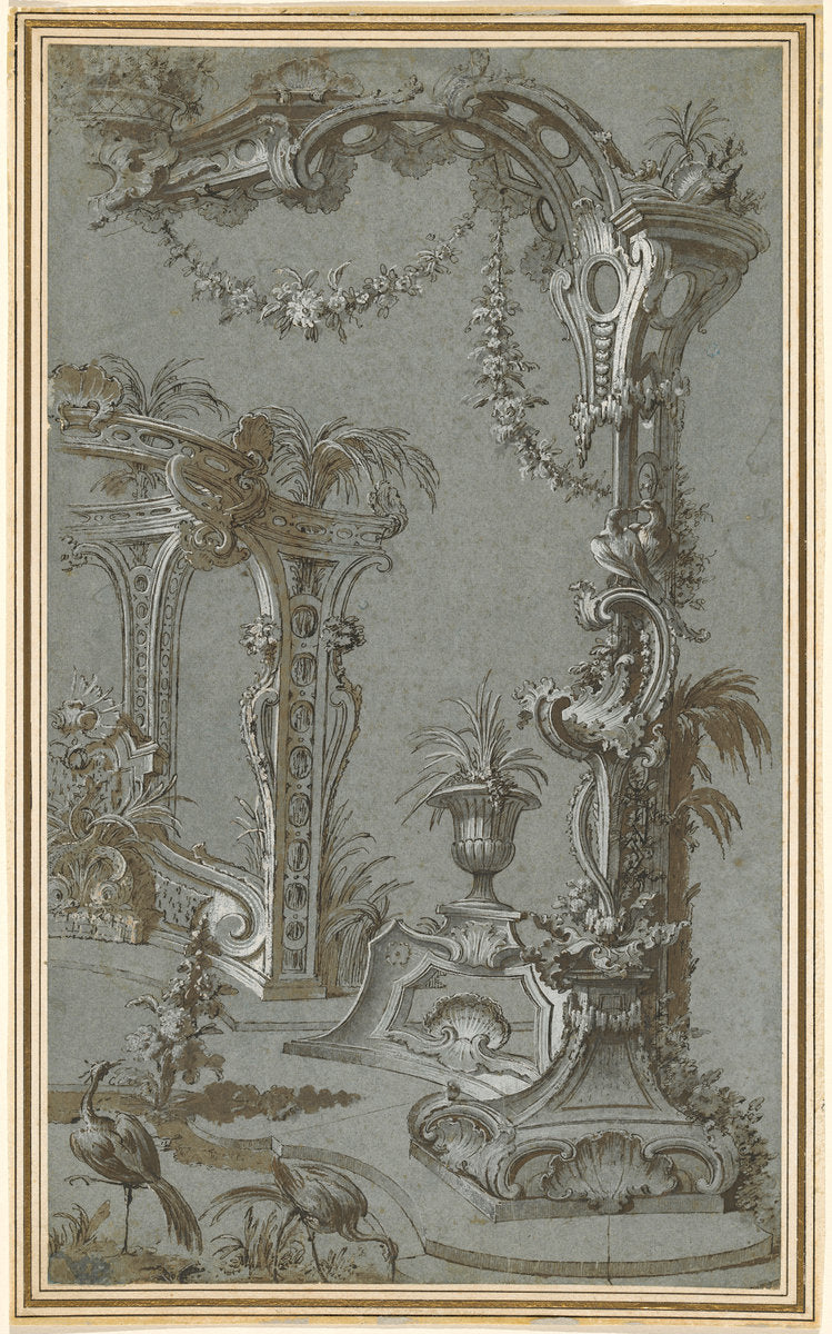 A Rococo Garden Trellis and Gazebo by Jean-François de Cuvilliés I (German, 1695 - 1768), 16X12"(A3)Poster Print
