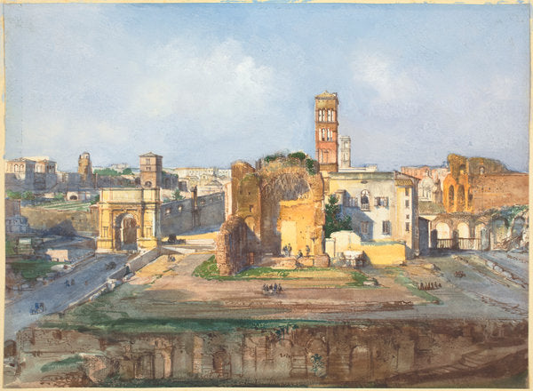 The Arch of Titus and the Temple of Venus and Rome near the Roman Forum by Ippolito Caffi (Italian, 1809 - 1866), 16X12"(A3)Poster Print