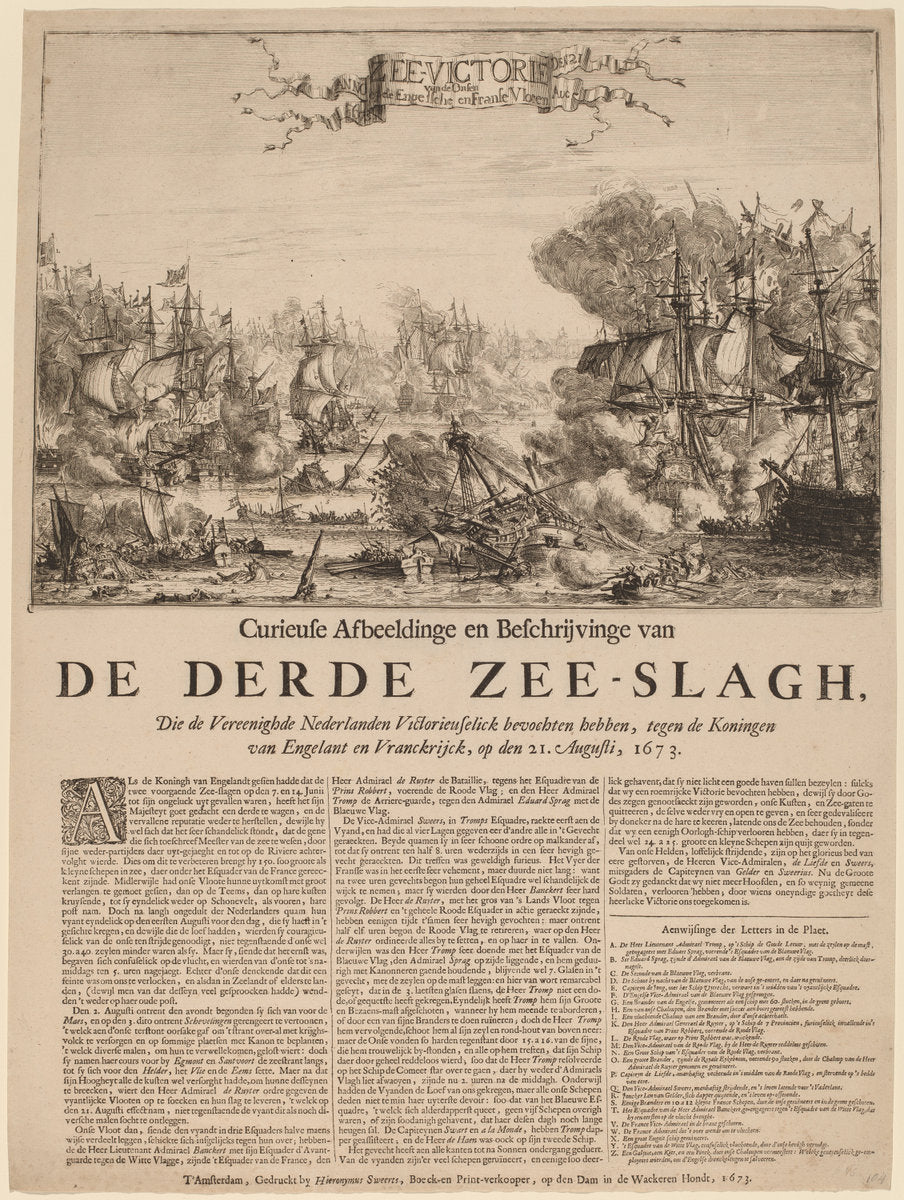 1673 by Dutch 17th Century (De Derde Zee-slagh (The Third Sea Battle)), 16X12"(A3)Poster Print
