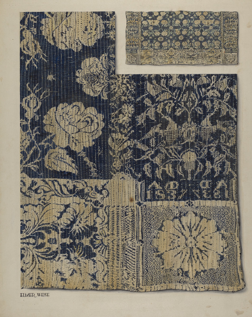 Handwoven Tapestry Coverlet by Elmer Weise (American, active c. 1935), 16X12"(A3)Poster Print