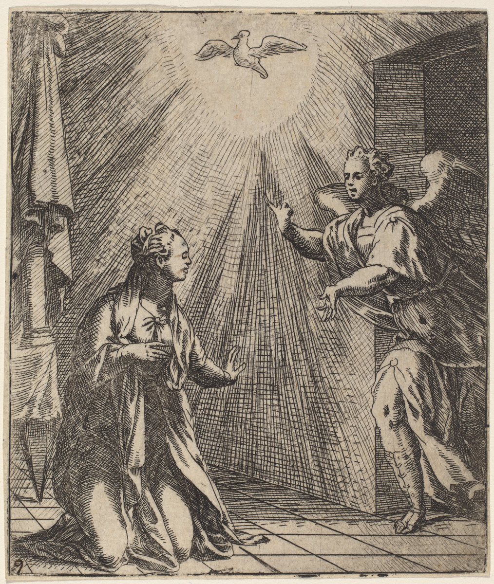 The Annunciation by Giovanni Battista Fontana (Italian, c. 1524 - 1587), 16X12"(A3)Poster Print