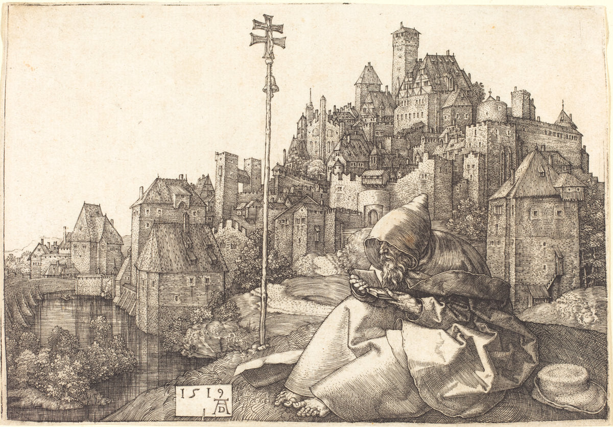 Saint Anthony Reading by Albrecht Dürer (German, 1471 - 1528), 16X12"(A3)Poster Print