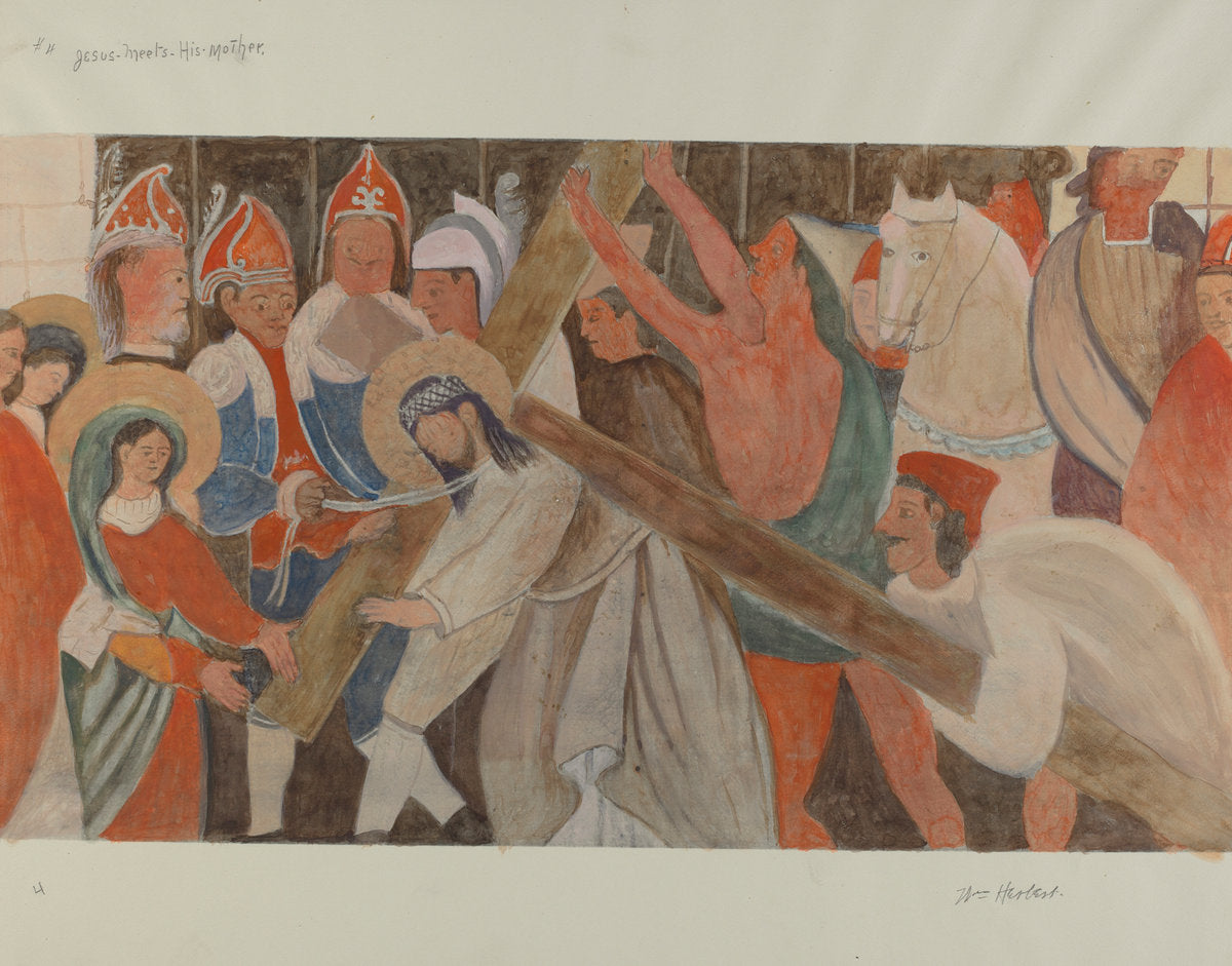 Station of the Cross No. 4: "Jesus Meets His Mother" by William Herbert (American, active c. 1935), 16X12"(A3)Poster Print