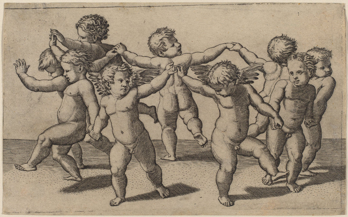 Dance of Cupids by Marcantonio Raimondi after Raphael (Italian, c. 1480 - c. 1534), 16X12"(A3)Poster Print