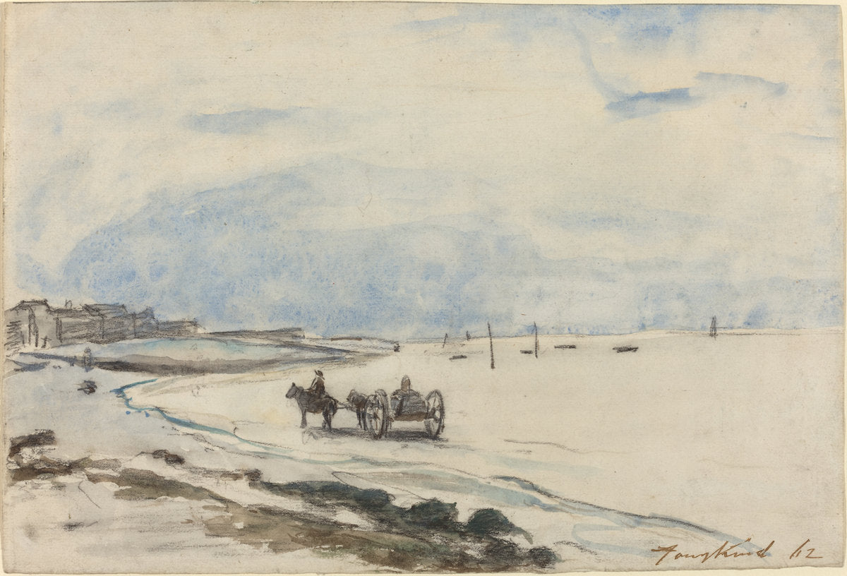 Cart on the Beach at Etretat by Johan Barthold Jongkind (Dutch, 1819 - 1891), 16X12"(A3)Poster Print