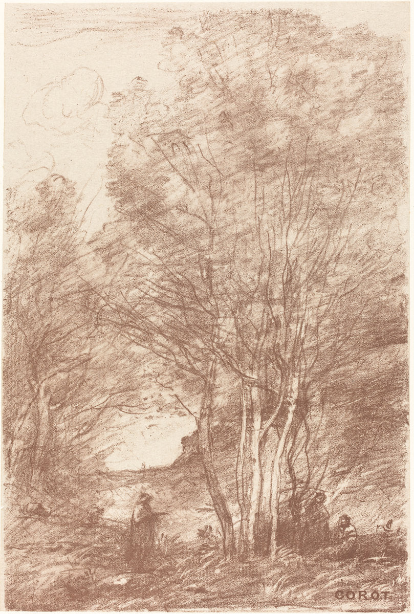 The Philosophers' Retreat (Le Repos des Philosophes) by Jean-Baptiste-Camille Corot (French, 1796 - 1875), 16X12"(A3)Poster Print