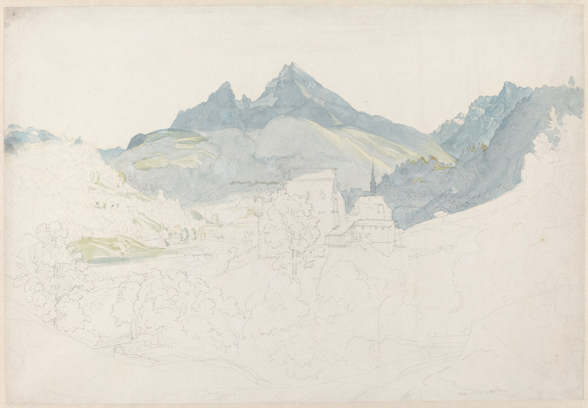 Berchtesgaden with the Watzmann Peak in the Distance by Ernst Fries (German, 1801 - 1833), 16X12"(A3)Poster Print