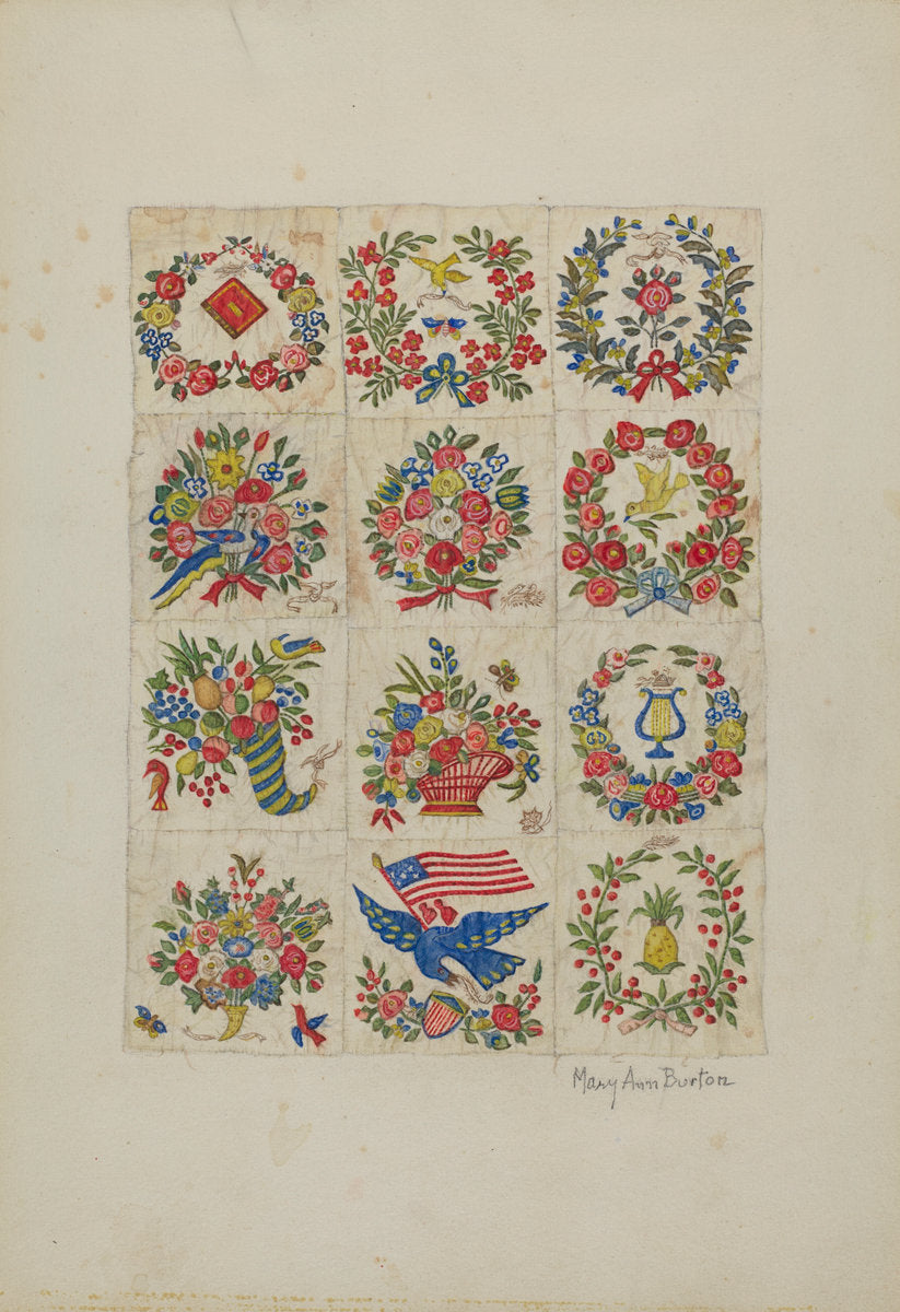 Applique Quilt (Friendship Quilt, or "Baltimo re Bride's Quilt") by Mary Ann Burton (American, active c. 1935), 16X12"(A3)Poster Print