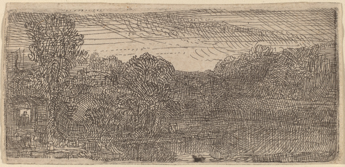 Small Gray Landscape: a House and Trees beside a Pool by Rembrandt van Rijn (Dutch, 1606 - 1669), 16X12"(A3)Poster Print