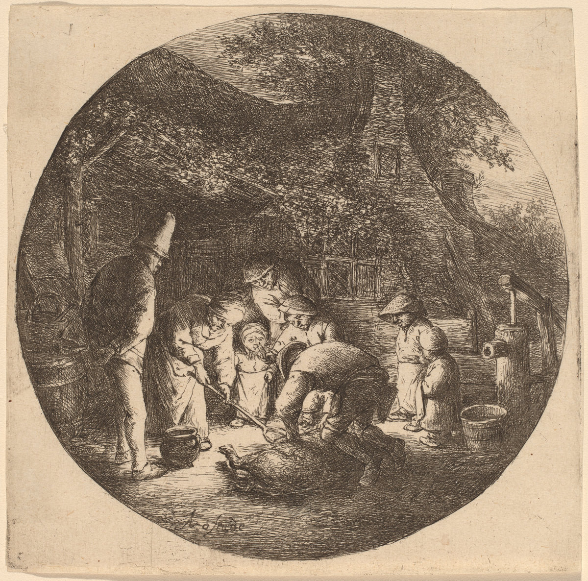 Pig Slaughterers by Adriaen van Ostade (Dutch, 1610 - 1685), 16X12"(A3)Poster Print