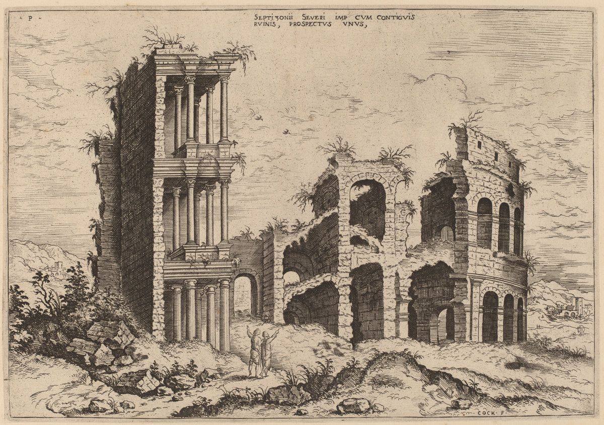 The Septizonium and the Colosseum by Hieronymus Cock (Flemish, c. 1510 - 1570), 16X12"(A3)Poster Print
