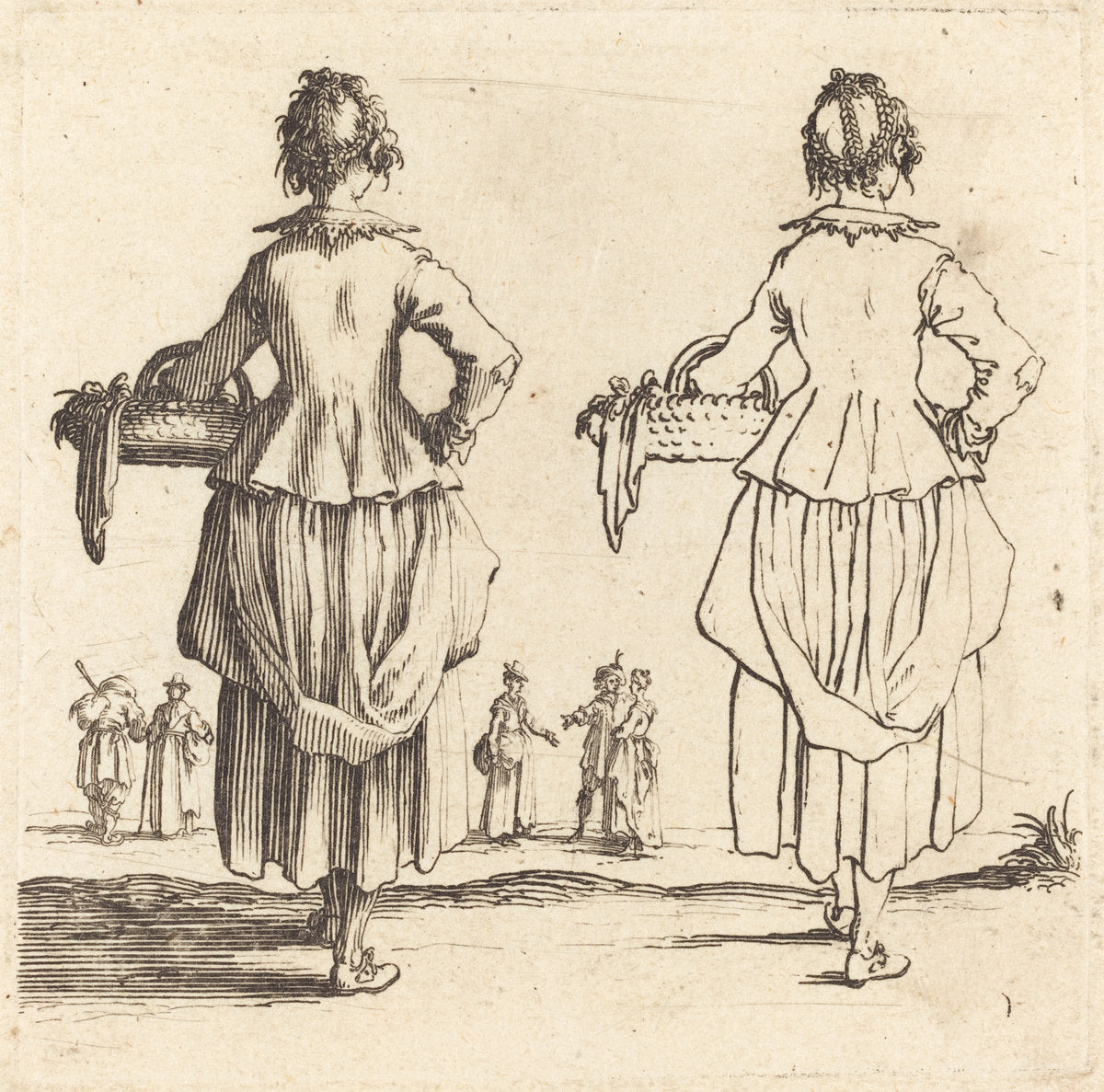 Peasant Woman with Basket, Seen from Behind by Jacques Callot (French, 1592 - 1635), 16X12"(A3)Poster Print