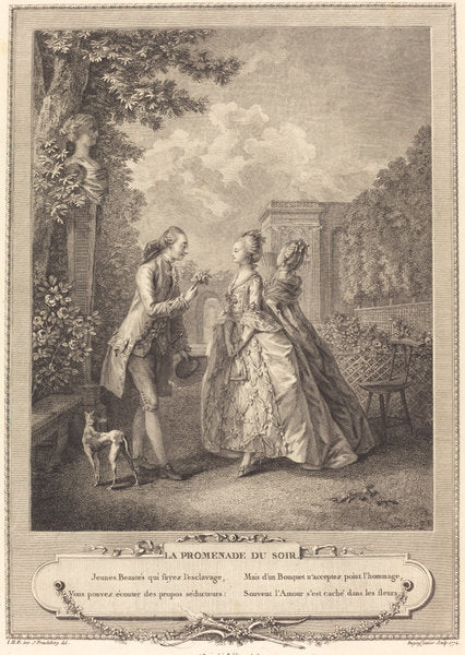 La promenade du soir by Francois-Robert Ingouf after Sigmund Freudenberger (French, 1747 - 1812), 16X12"(A3)Poster Print